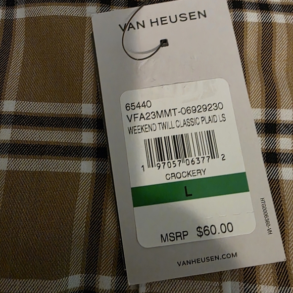 Van Heusen Men's Weekend Twill Shirt Crockery Plaid L NWT - Picture 9 of 15